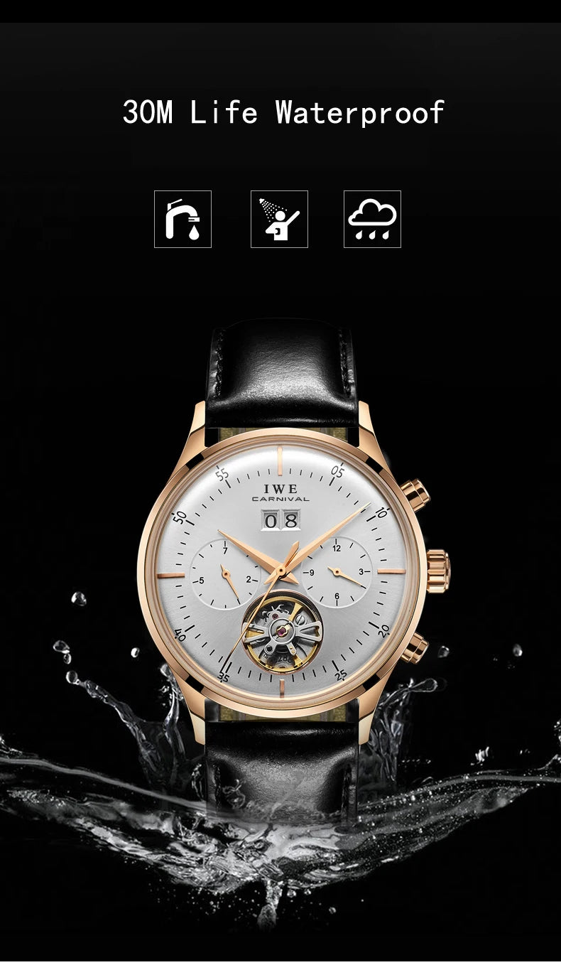 Montre Homme Luxury Brand Watches for Men Automatic Self Winding Mens Watch Leather Date Waterproof Men Mechanical Wristwatches