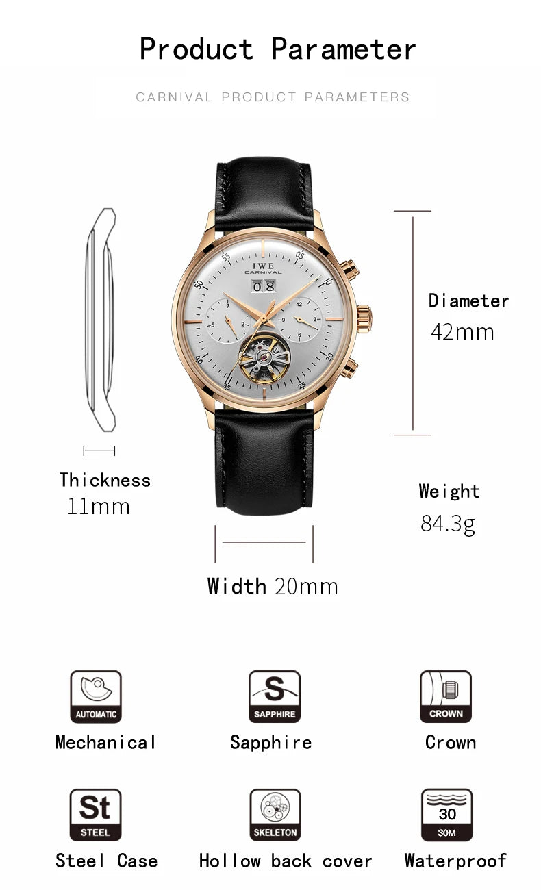 Montre Homme Luxury Brand Watches for Men Automatic Self Winding Mens Watch Leather Date Waterproof Men Mechanical Wristwatches