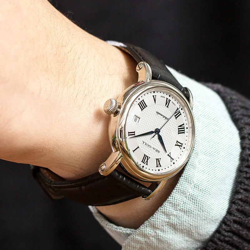 SEA-GULL Business Watches Men's Mechanical Wristwatches 50m Waterproof Leather Valentine Male Bracelet Clasp Watches 819.368