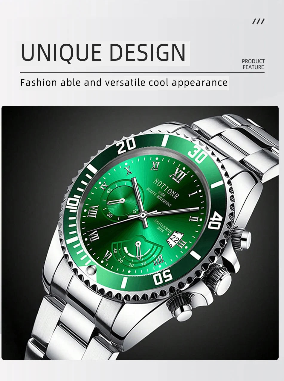 NOTIONR Fashion Watch Casual Clock Montre Homme Business Men Quartz Watch Calendar Green Water Wok Ghost Sport Men Wristwatch