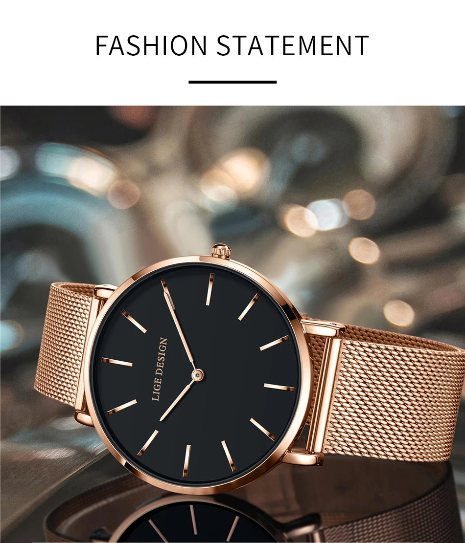 Reloj LIGE 2025 TOP Elegant Women's Watch Fashion Simple Ladies Watch Dress Gift Quartz Waterproof Watch for Women montre femme