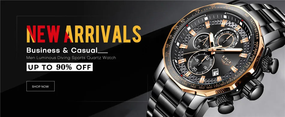 LIGE New Sport Chronograph Mens Watches Top Brand Luxury Full Steel Quartz Clock Waterproof Big Dial Watch Men Montre Homme