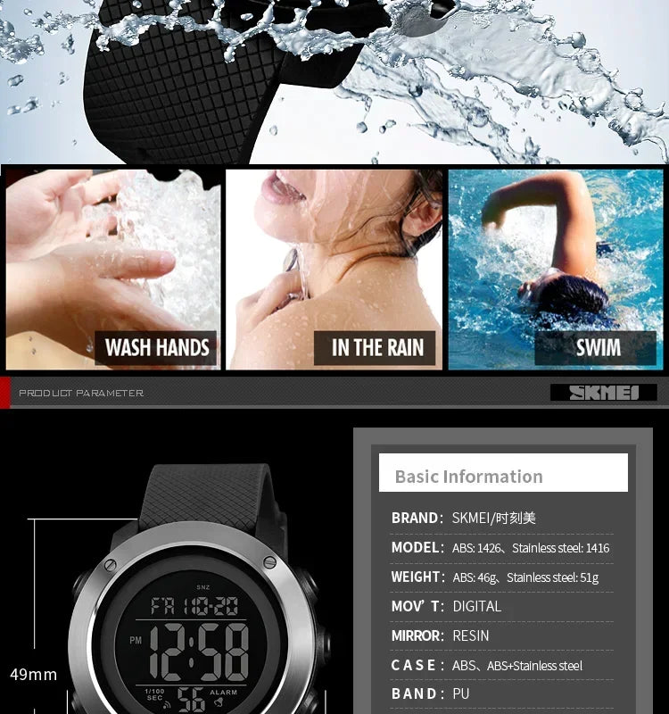Montre Sport Homme SKMEI 1426 Étanche 5 Bar - Alarme et Affichage Digital