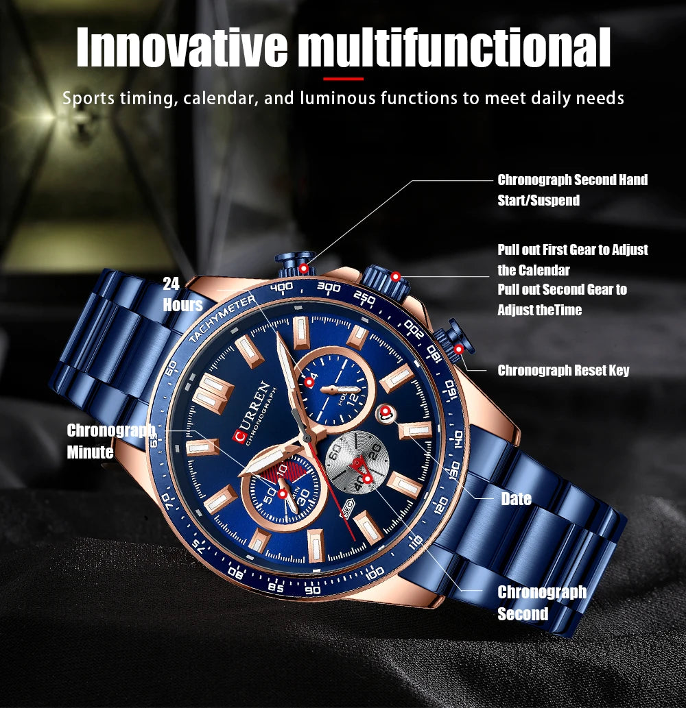 CURREN Brand Design Luxury Business Multifunctional Men's Quartz Chronograph Classic Fashion Sports Luminous Clock Montre Homme