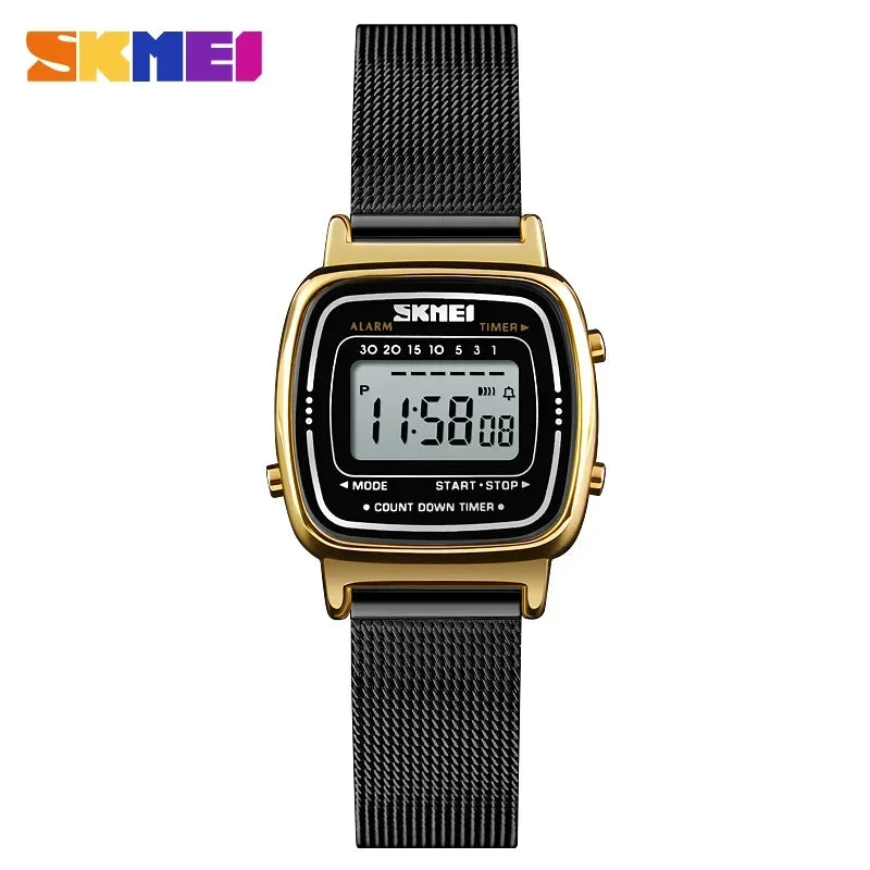 SKMEI 1901 Luxury Watch for Women Small Dial Stainless steel Digital Waterproof Ladies Wristwatches Womens Girl Montre femme