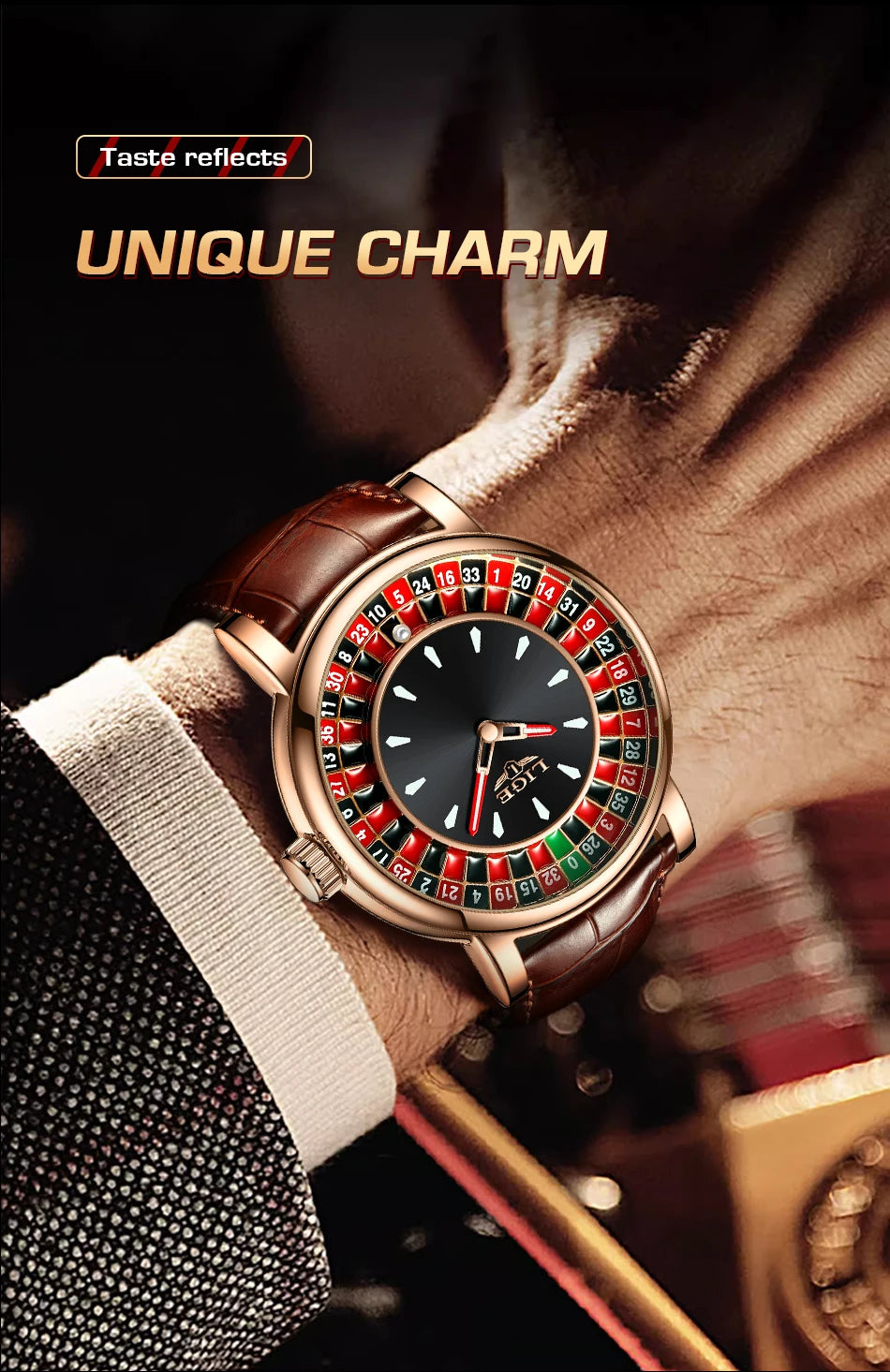 LIGE 2025 Creative Luxury Watches men Roulette Game Dial Fashion Mens Watch Waterproof Luminous Quartz Wristwatches Reloj Hombre