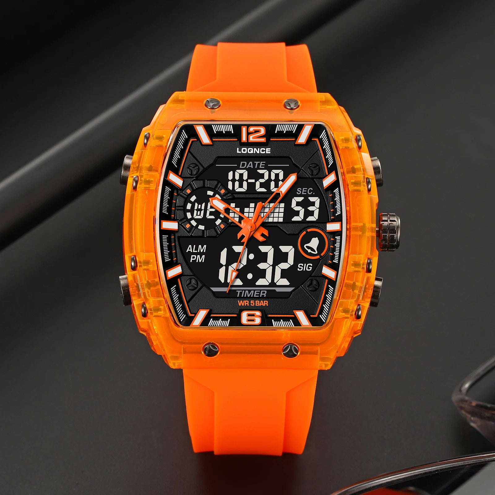New LOQNCE  98003 Male montre homme Hour Sport Watches Digital Double Time Chronograph Watch Mens LED Week Display Wristwatches