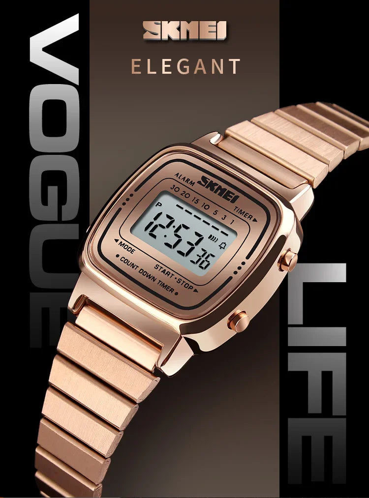 SKMEI 1901 Luxury Watch for Women Small Dial Stainless steel Digital Waterproof Ladies Wristwatches Womens Girl Montre femme