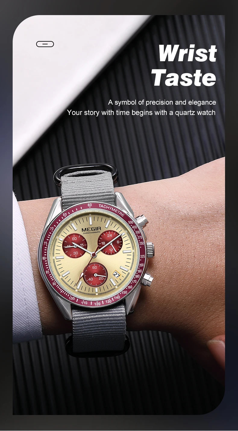 MEGIR 2247 New Luxury Men's Watch Canvas Braided Strap Sport Chronograph Night Light Quartz Waterproof Men's Watch reloj hombre