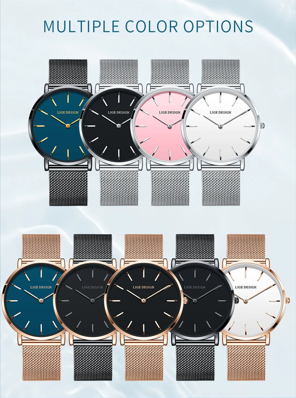 Reloj LIGE 2025 TOP Elegant Women's Watch Fashion Simple Ladies Watch Dress Gift Quartz Waterproof Watch for Women montre femme