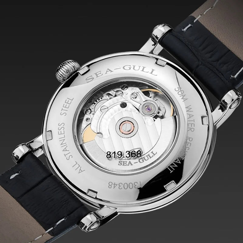 SEA-GULL Business Watches Men's Mechanical Wristwatches 50m Waterproof Leather Valentine Male Bracelet Clasp Watches 819.368