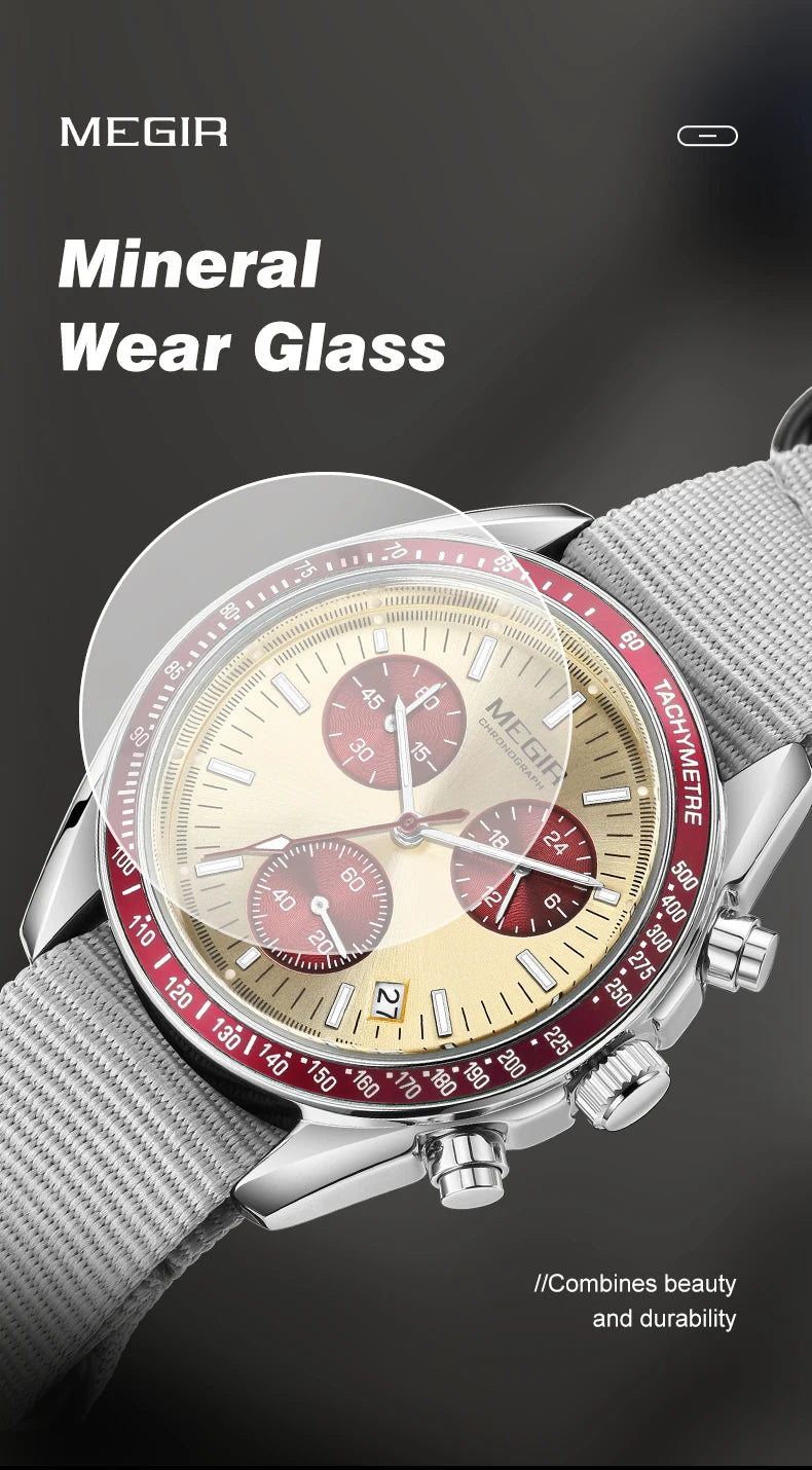 MEGIR 2247 New Luxury Men's Watch Canvas Braided Strap Sport Chronograph Night Light Quartz Waterproof Men's Watch reloj hombre