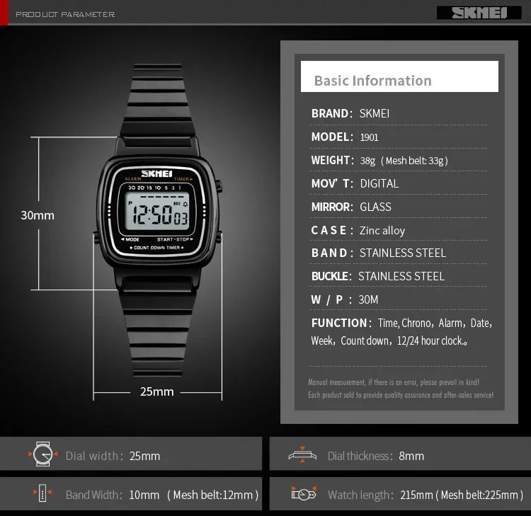 SKMEI 1901 Luxury Watch for Women Small Dial Stainless steel Digital Waterproof Ladies Wristwatches Womens Girl Montre femme