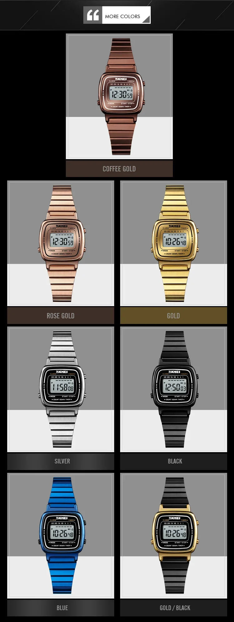 SKMEI 1901 Luxury Watch for Women Small Dial Stainless steel Digital Waterproof Ladies Wristwatches Womens Girl Montre femme