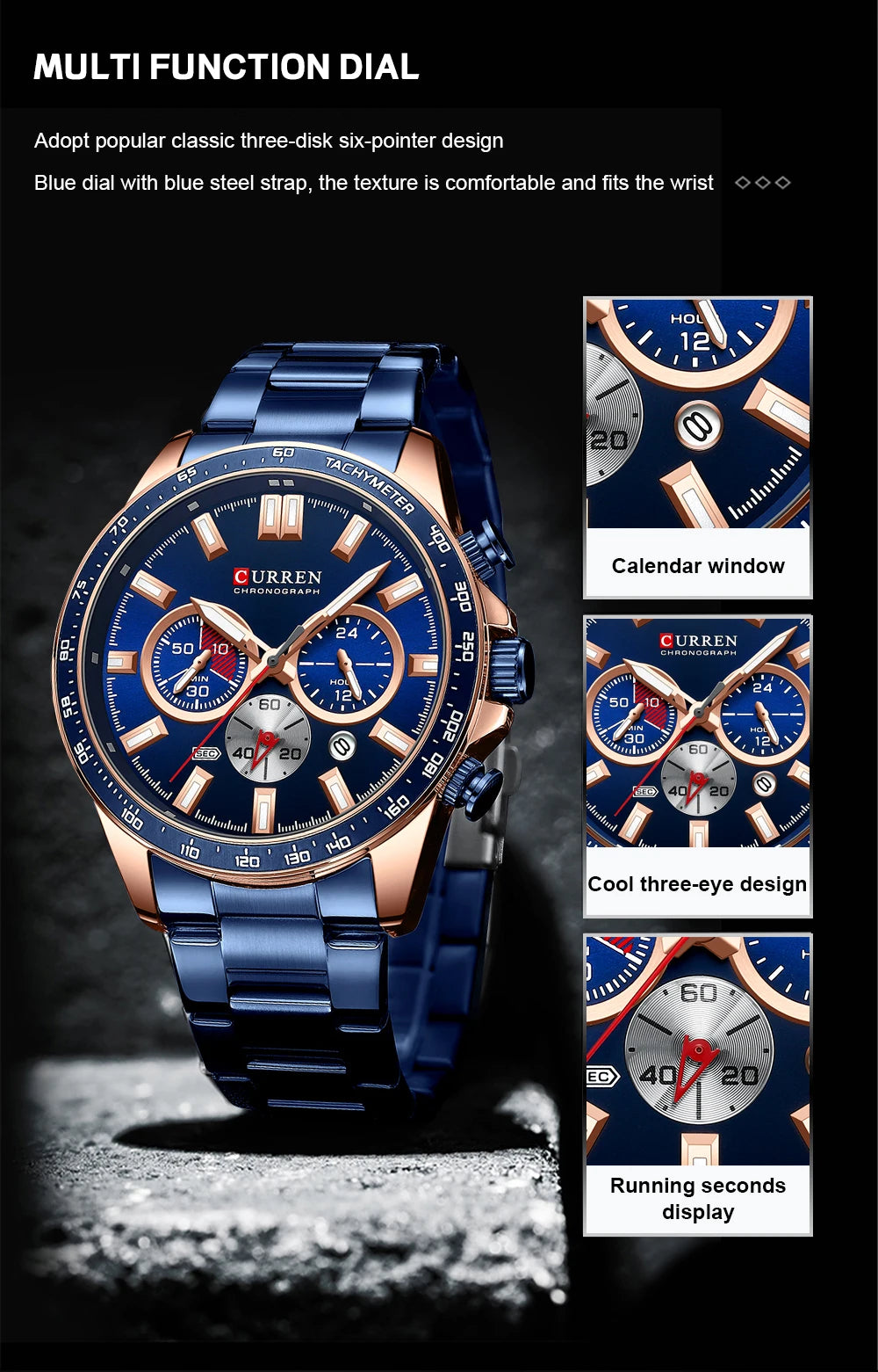 CURREN Brand Design Luxury Business Multifunctional Men's Quartz Chronograph Classic Fashion Sports Luminous Clock Montre Homme