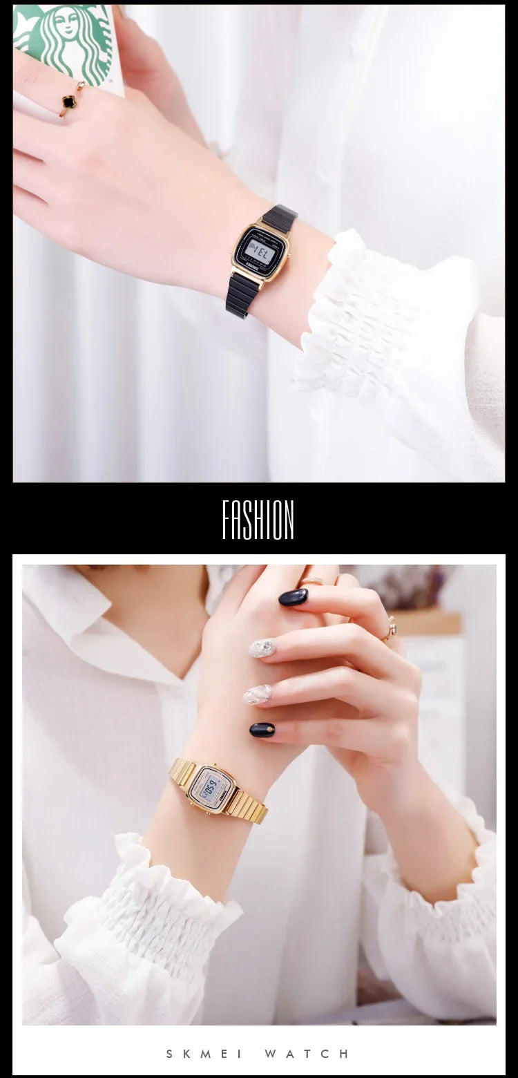 SKMEI 1901 Luxury Watch for Women Small Dial Stainless steel Digital Waterproof Ladies Wristwatches Womens Girl Montre femme