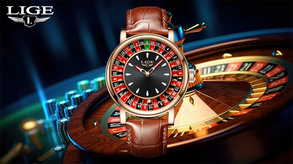 LIGE 2025 Creative Luxury Watches men Roulette Game Dial Fashion Mens Watch Waterproof Luminous Quartz Wristwatches Reloj Hombre