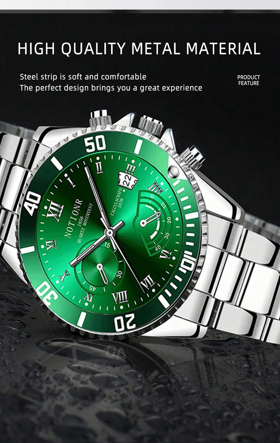 NOTIONR Fashion Watch Casual Clock Montre Homme Business Men Quartz Watch Calendar Green Water Wok Ghost Sport Men Wristwatch