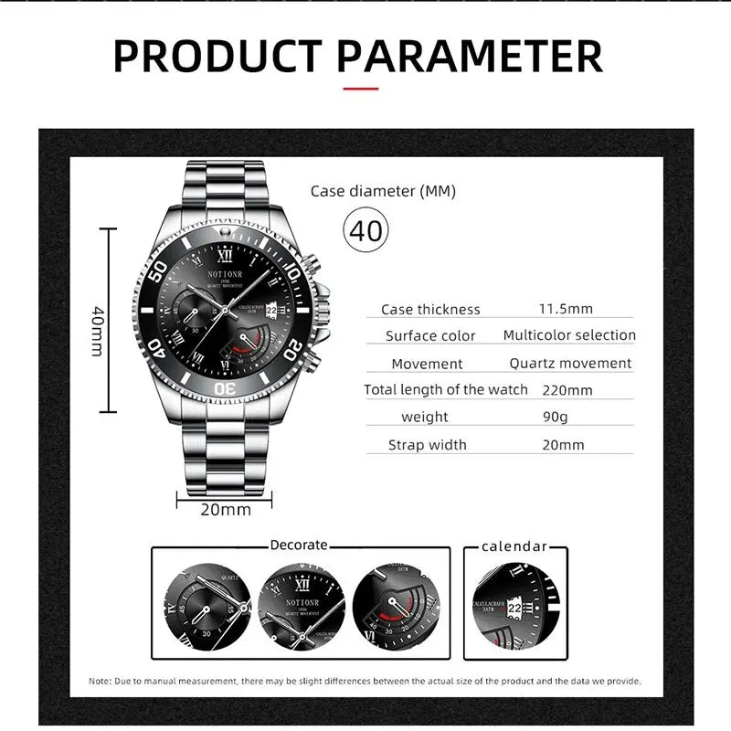 NOTIONR Fashion Watch Casual Clock Montre Homme Business Men Quartz Watch Calendar Green Water Wok Ghost Sport Men Wristwatch