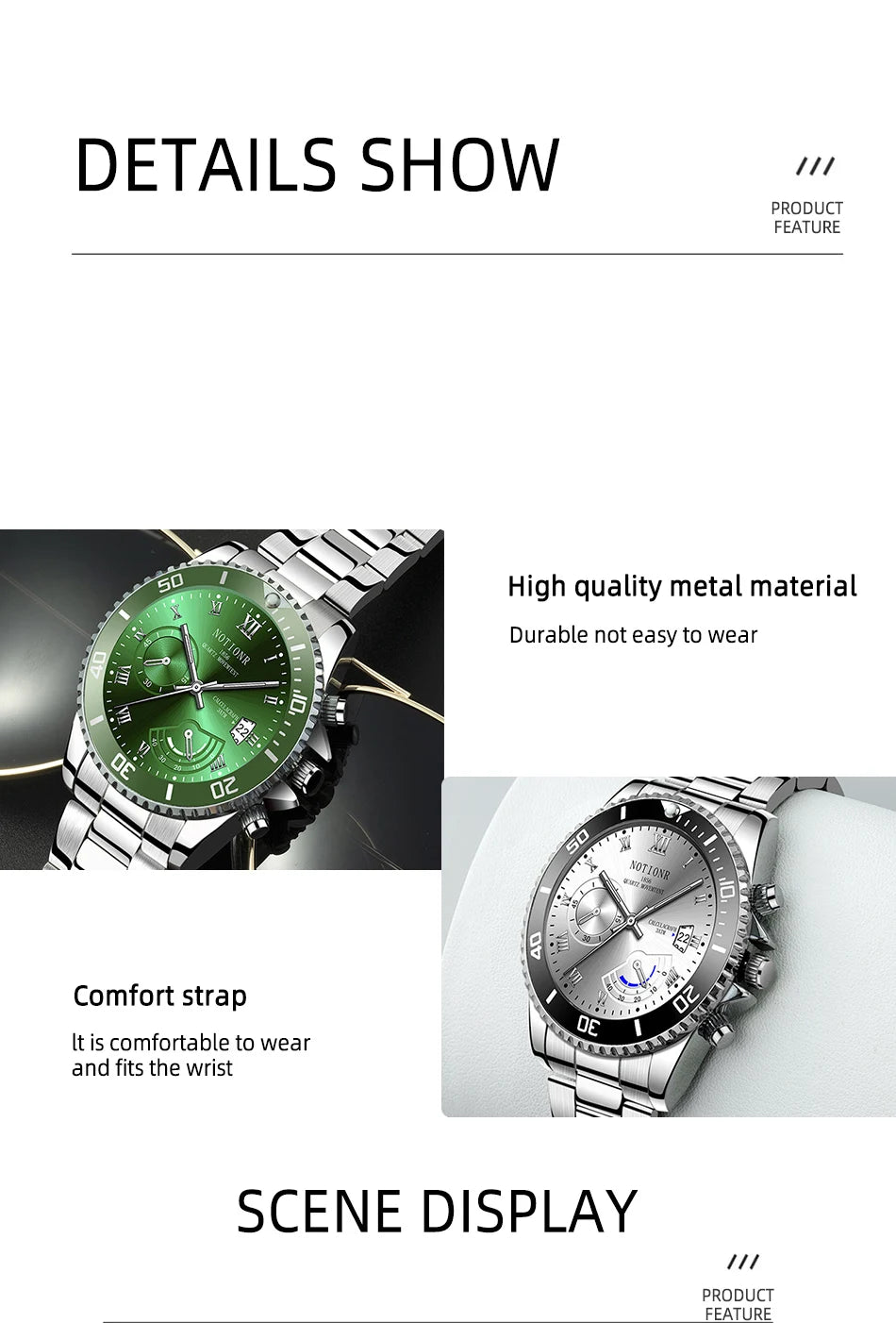 NOTIONR Fashion Watch Casual Clock Montre Homme Business Men Quartz Watch Calendar Green Water Wok Ghost Sport Men Wristwatch
