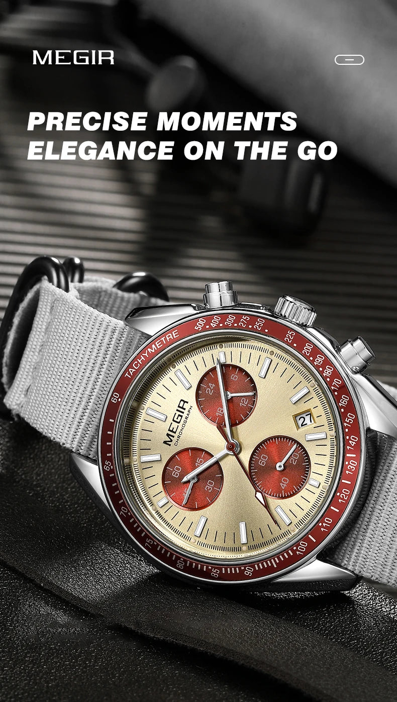 MEGIR 2247 New Luxury Men's Watch Canvas Braided Strap Sport Chronograph Night Light Quartz Waterproof Men's Watch reloj hombre