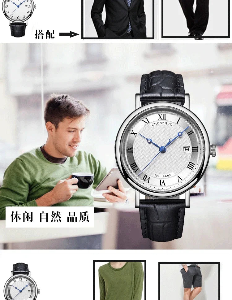 Montre décontractée ultra-plate pour homme, mouvement de montre à quartz de 38 mm, acier inoxydable importé du Japon