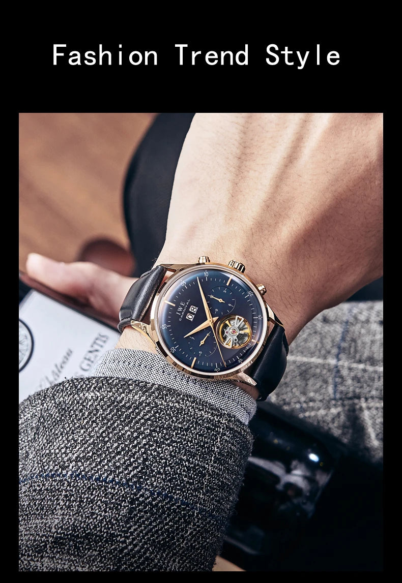 Montre Homme Luxury Brand Watches for Men Automatic Self Winding Mens Watch Leather Date Waterproof Men Mechanical Wristwatches