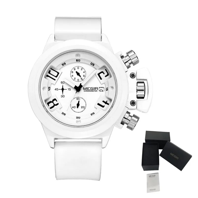 MEGIR Men Watches Luxury Sport Military Chronograph Waterproof Date Fashion Quartz Wristwatch Big Dial Relogio Masculino 2002