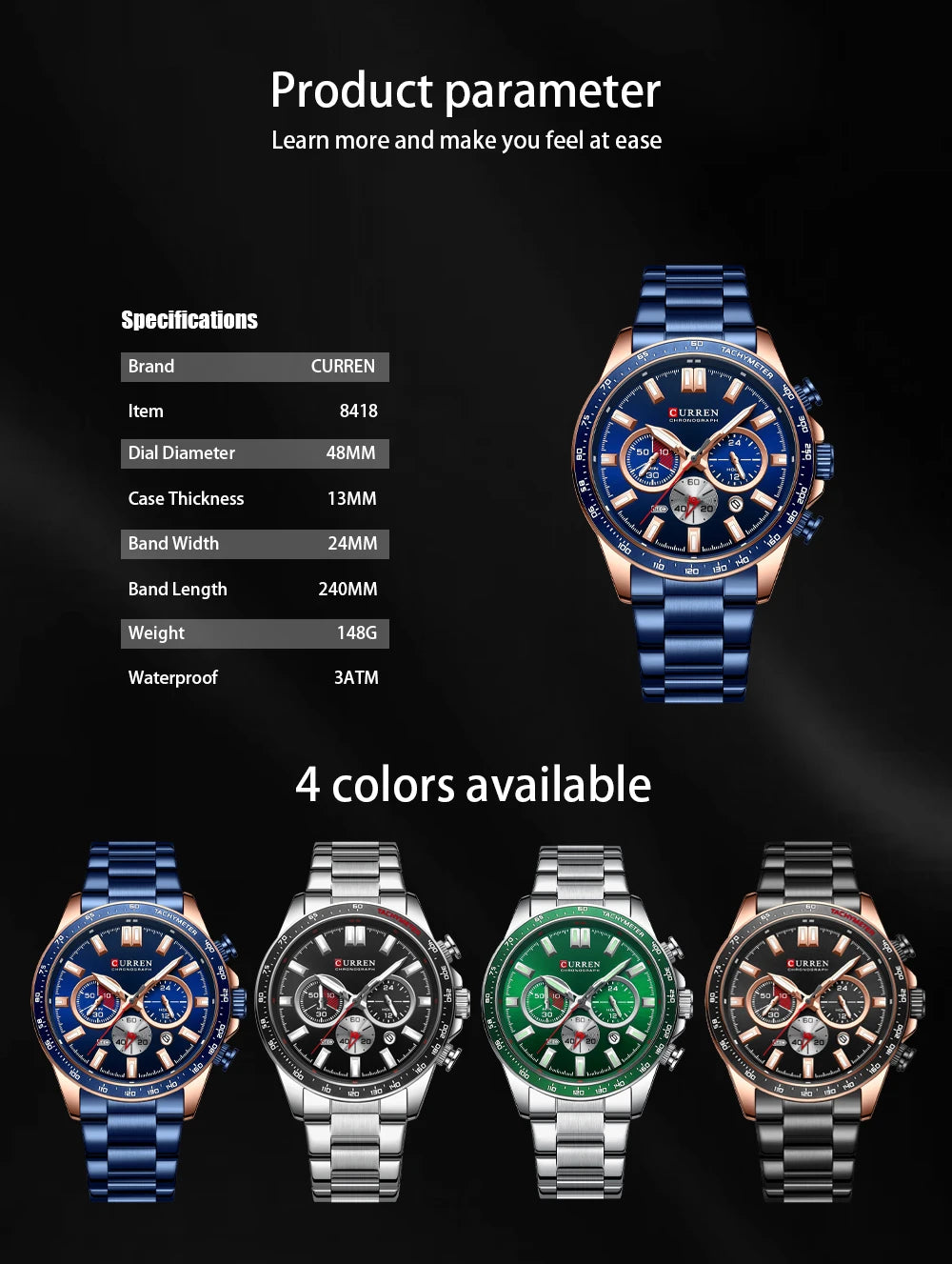 CURREN Brand Design Luxury Business Multifunctional Men's Quartz Chronograph Classic Fashion Sports Luminous Clock Montre Homme