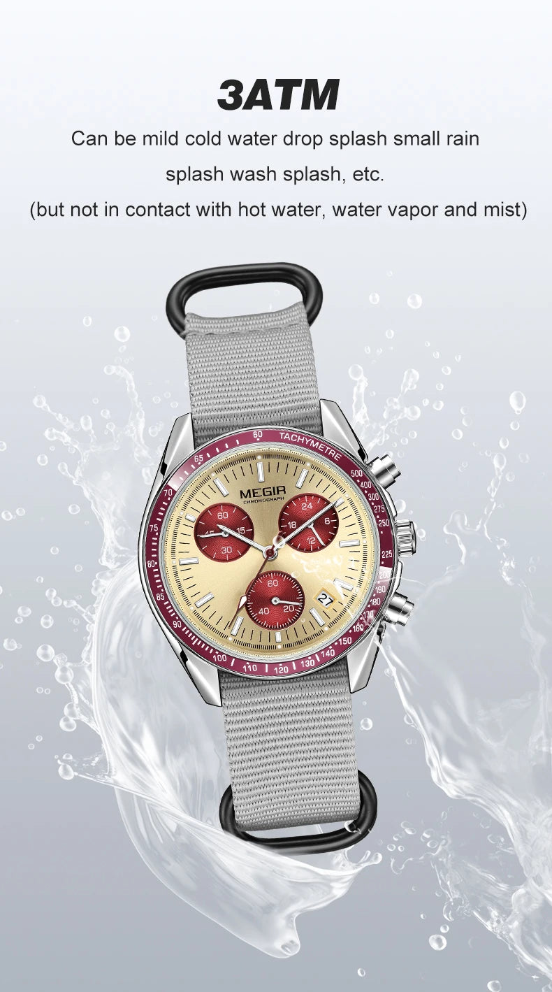 MEGIR 2247 New Luxury Men's Watch Canvas Braided Strap Sport Chronograph Night Light Quartz Waterproof Men's Watch reloj hombre