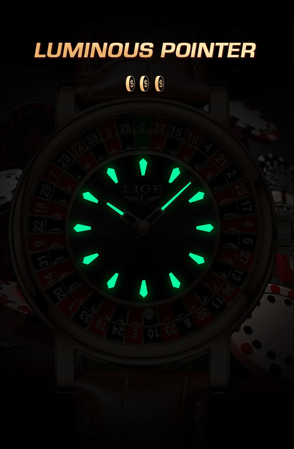 LIGE 2025 Creative Luxury Watches men Roulette Game Dial Fashion Mens Watch Waterproof Luminous Quartz Wristwatches Reloj Hombre