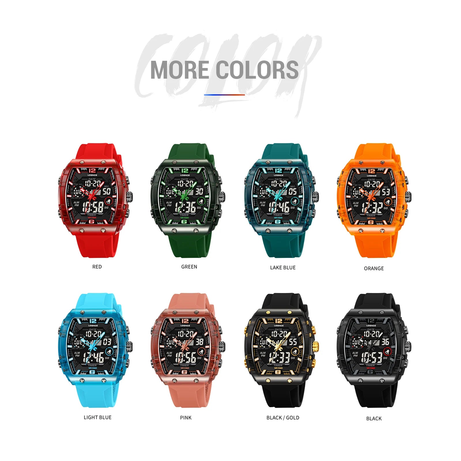 New LOQNCE  98003 Male montre homme Hour Sport Watches Digital Double Time Chronograph Watch Mens LED Week Display Wristwatches