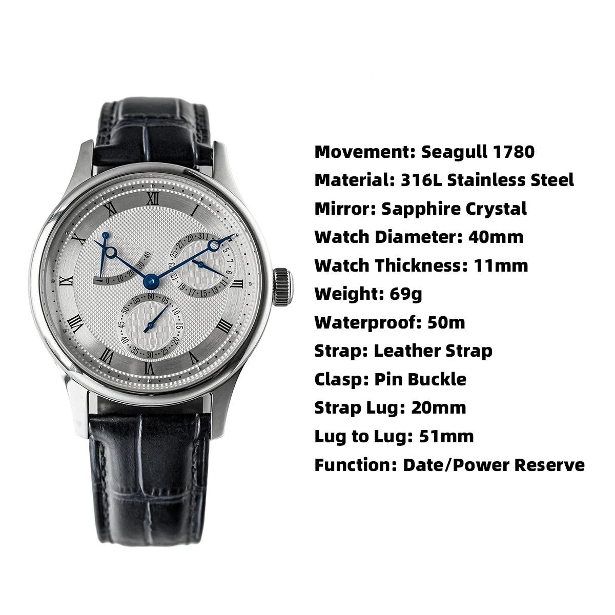 Mens Watch Pilot 40mm 1963 Automatic Mechanical Wristwatch Tianjin ST1780 Movement Army Designer Clock Reojes De Hombre New 2024