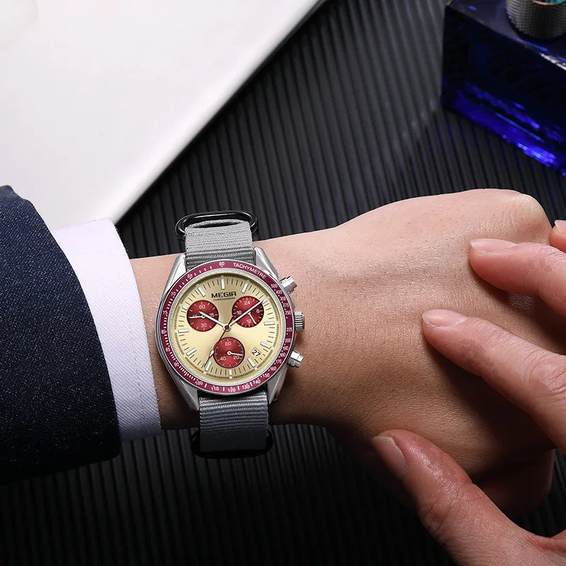 MEGIR 2247 New Luxury Men's Watch Canvas Braided Strap Sport Chronograph Night Light Quartz Waterproof Men's Watch reloj hombre