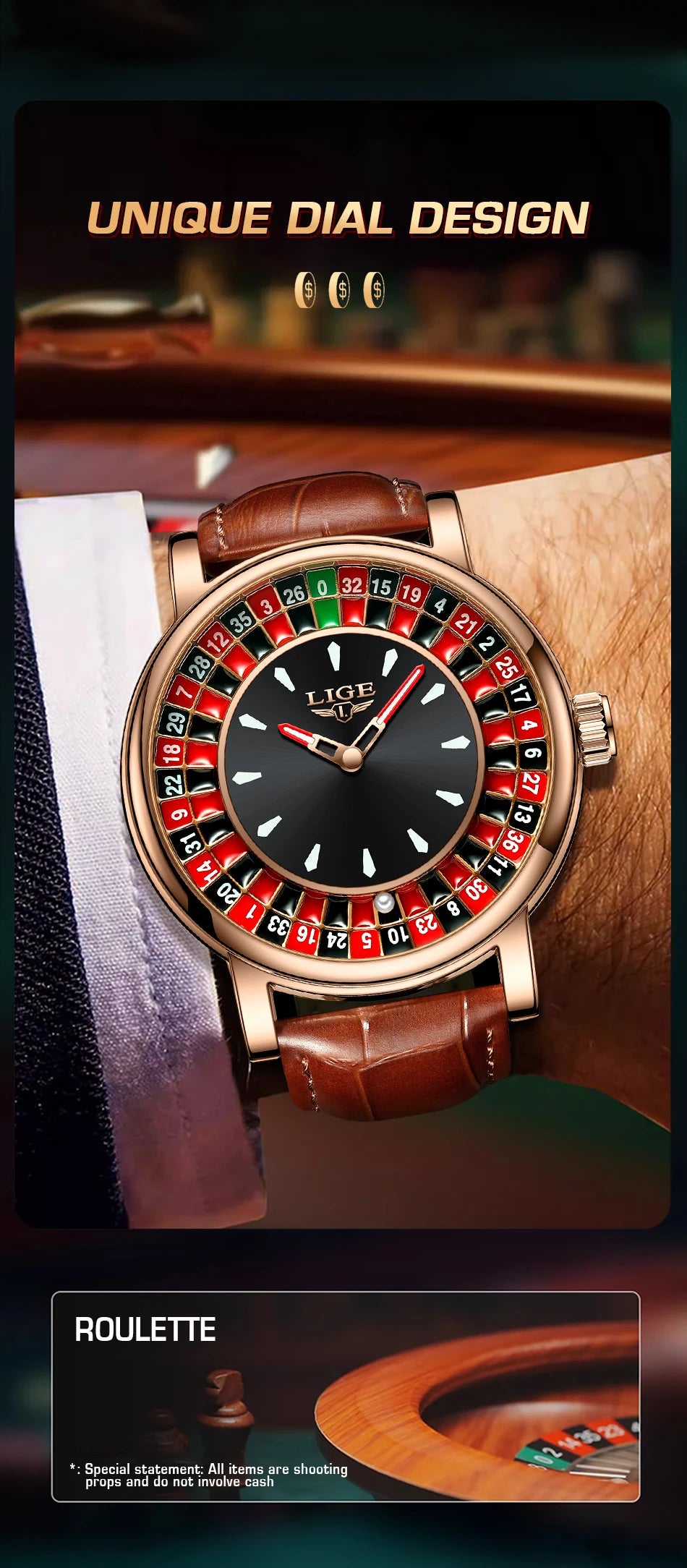 LIGE 2025 Creative Luxury Watches men Roulette Game Dial Fashion Mens Watch Waterproof Luminous Quartz Wristwatches Reloj Hombre