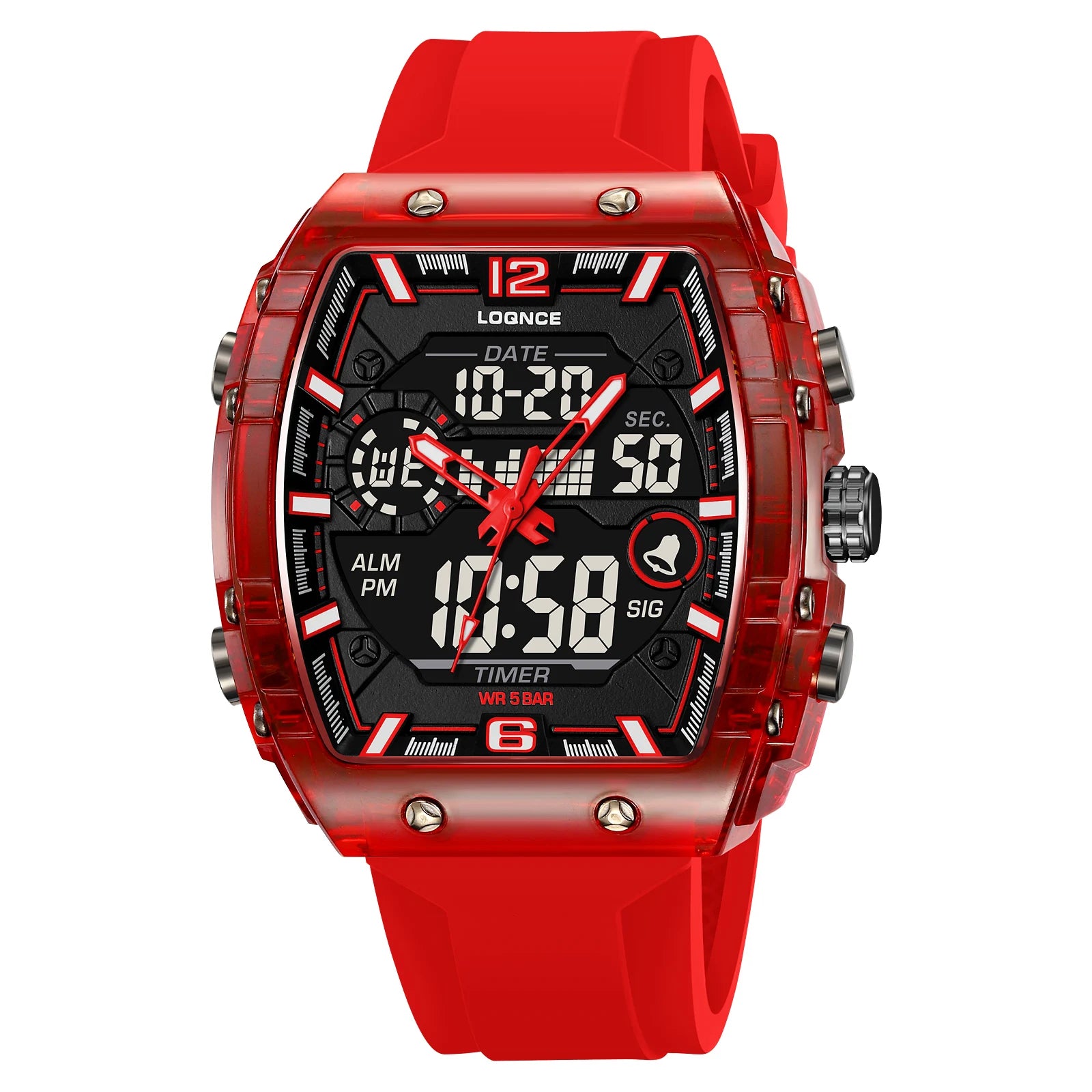 New LOQNCE  98003 Male montre homme Hour Sport Watches Digital Double Time Chronograph Watch Mens LED Week Display Wristwatches