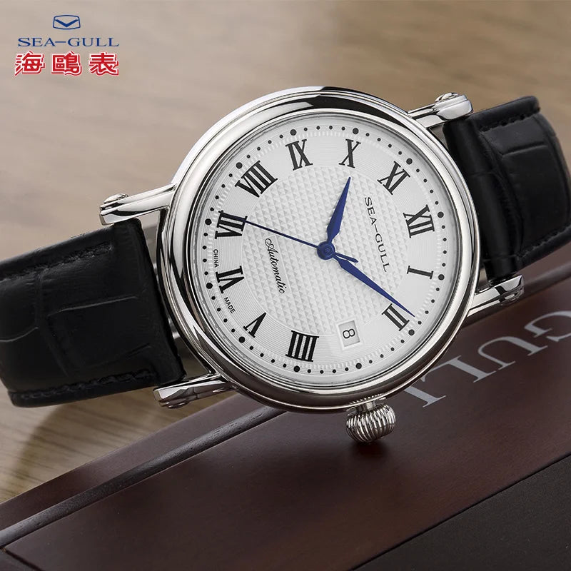 SEA-GULL Business Watches Men's Mechanical Wristwatches 50m Waterproof Leather Valentine Male Bracelet Clasp Watches 819.368